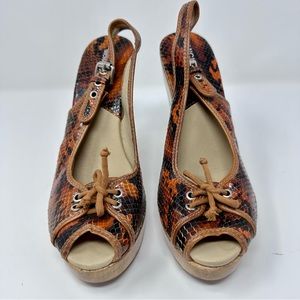 MICHAEL Michael Kors Orange Leather Snakeskin Wooden Heel Platform Sandals